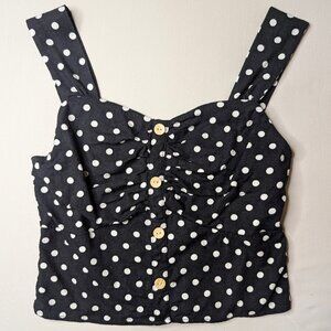Monteau Los Angeles Black White Polka Dot Bustier Crop Top L Button Front Smocke